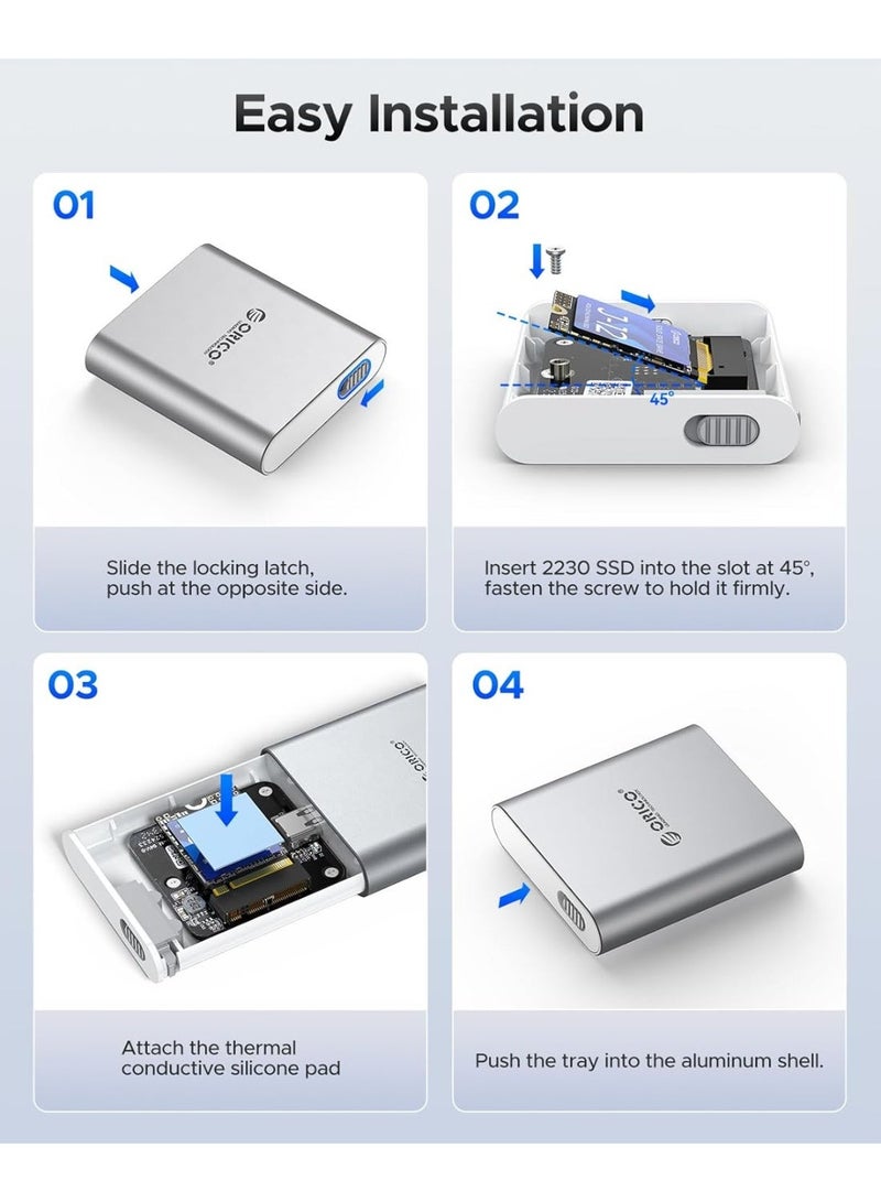 ORICO Aluminium M.2 NVMe 2230 SSD Enclosure with Silicone Protective Case, 10Gbps USB 3.2 Gen2 Type-C to NVMe PCIe Adapter, Compatible with iPhone 15 Pro/Pro Max 4K ProRes Recording -IP30 - Image 2