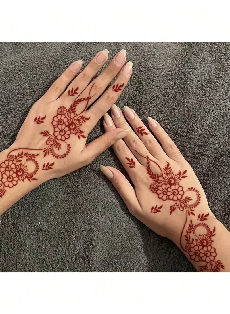قطعتان من ملصق التاتو المؤقت بتصاميم حناء زهرية حمراء، مثالي للحفلات والمهرجانات بشكل مستطيل - view 2