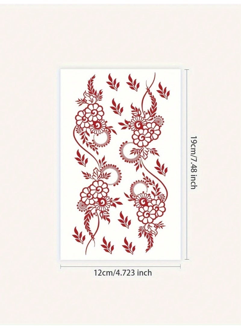 قطعتان من ملصق التاتو المؤقت بتصاميم حناء زهرية حمراء، مثالي للحفلات والمهرجانات بشكل مستطيل - view 3