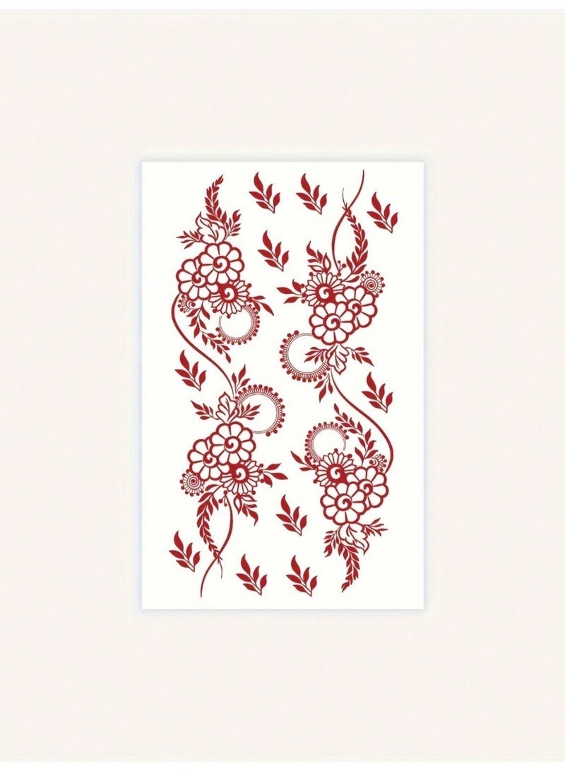 قطعتان من ملصق التاتو المؤقت بتصاميم حناء زهرية حمراء، مثالي للحفلات والمهرجانات بشكل مستطيل - view 5