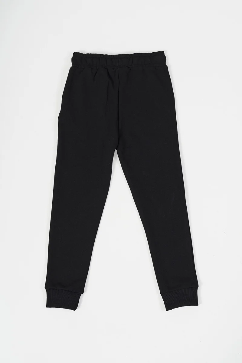 mmetalic Black Thick Cotton Elastic Waist and Leg Pocket 5-6-7-8-9-10-11-12 Years Old Boy Tracksuit Bottoms
