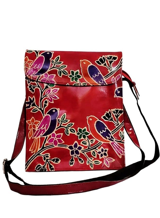 CLASSIQUE Shantiniketan Printed Crossbody Passport Sling Bag for Women 11 x 9 Inches | Red Flower - Image 1