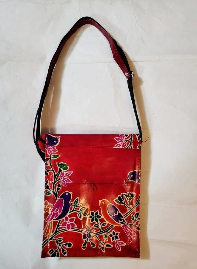 CLASSIQUE Shantiniketan Printed Crossbody Passport Sling Bag for Women 11 x 9 Inches | Red Flower - Image 4