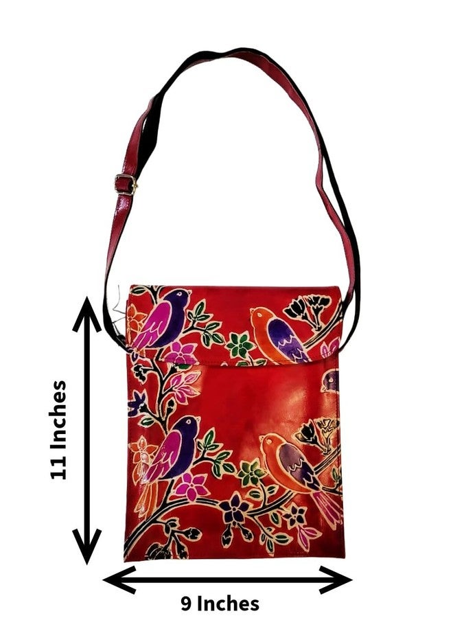 CLASSIQUE Shantiniketan Printed Crossbody Passport Sling Bag for Women 11 x 9 Inches | Red Flower - Image 3