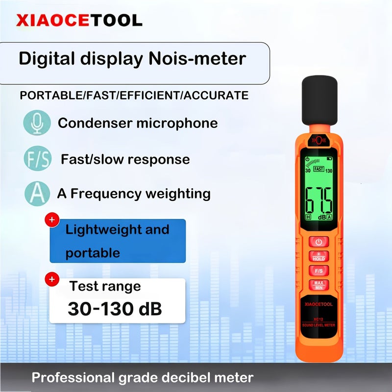 Orange 30 To 130 Db High Precision Sound Level Meter With Capacitive Microphone Dual Mode Selection Compact Portable LED Large Screen Display Data Hold Function For Office Road Traffic Construction Site - Image 1