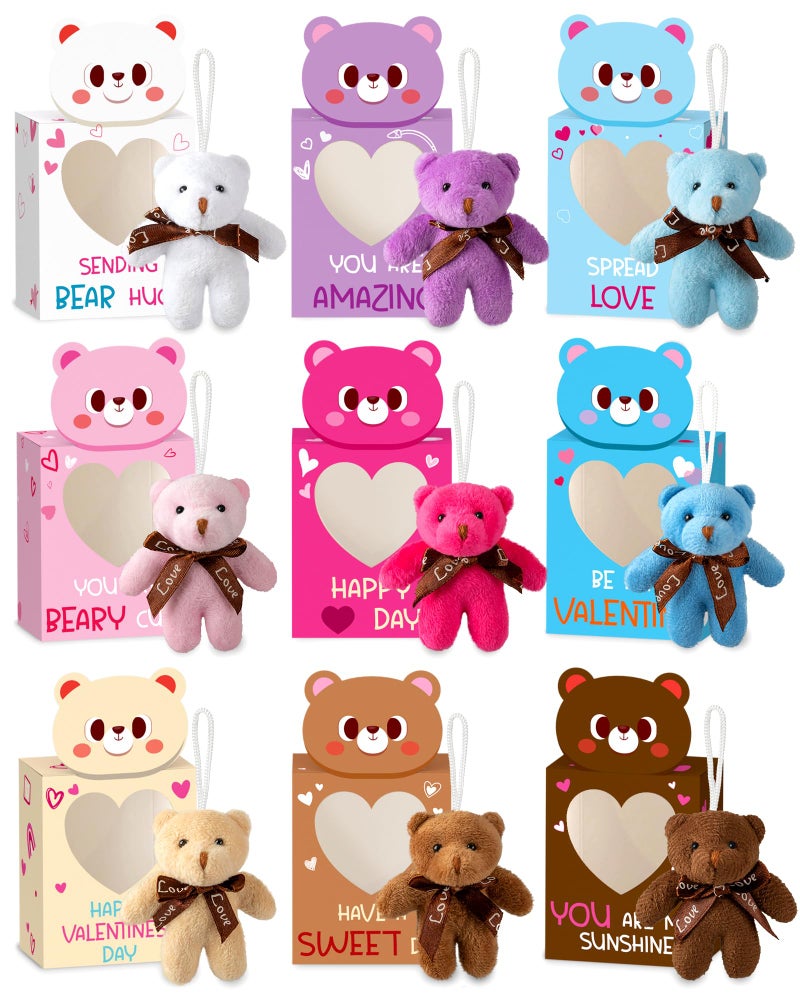 Sofier Valentines Day Gifts for Kids Classroom 27 Pack Valentines Card Boxes with Heart Window Mini Animal Toys Bears Keychains Bulk for Boys Girls Party Favor School Teacher Student - Image 3