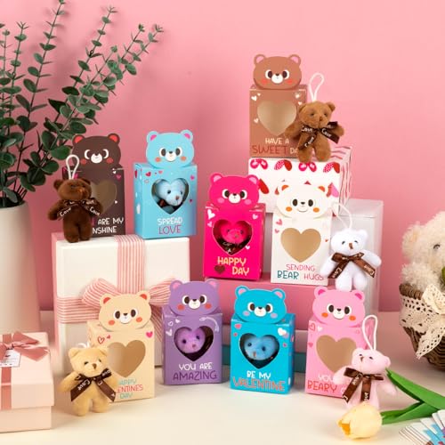 Sofier Valentines Day Gifts for Kids Classroom 27 Pack Valentines Card Boxes with Heart Window Mini Animal Toys Bears Keychains Bulk for Boys Girls Party Favor School Teacher Student - Image 5