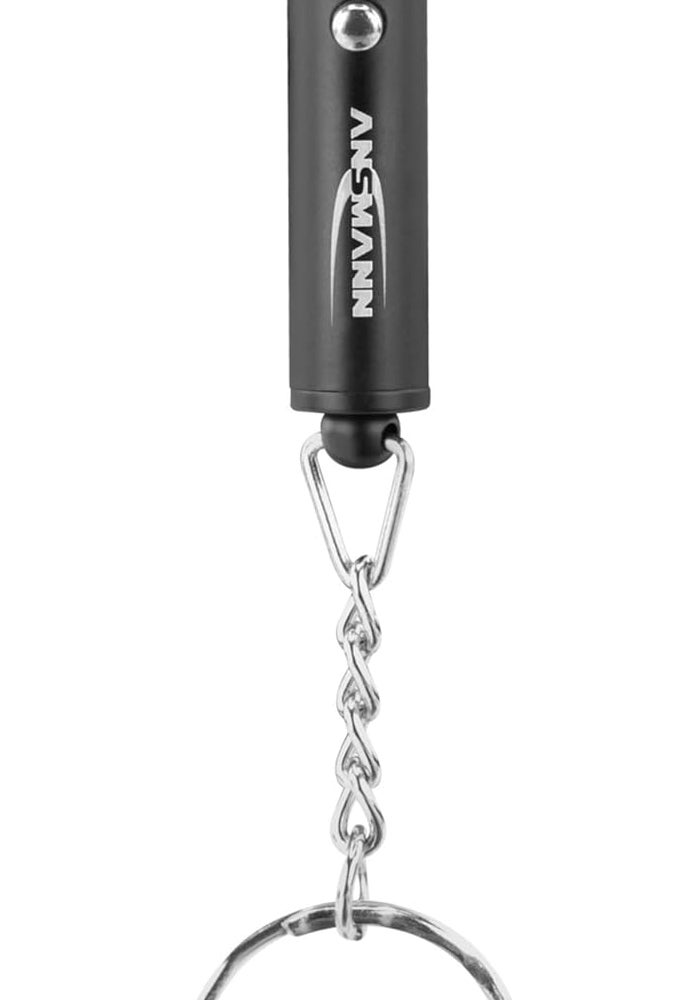 Ansmann Mini LED Keychain Light - Black Aluminium Keyring Light with 4 LR41 Coin Cells - Image 2
