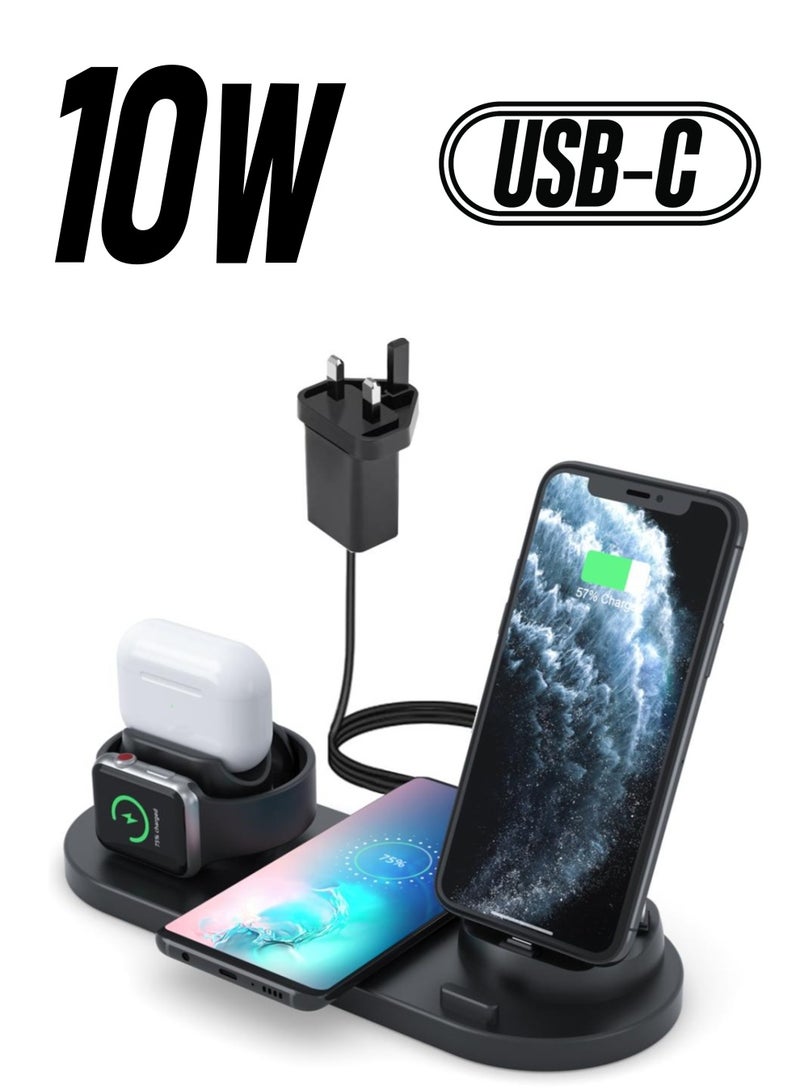 نيهاو حامل شحن متعدد الوظائف 6 في 1 ، شاحن لاسلكي / قاعدة شحن للهاتف iWatch و Airpods ، قاعدة شحن الكل في واحد متوافقة مع IOS / Android - أسود - Image 1