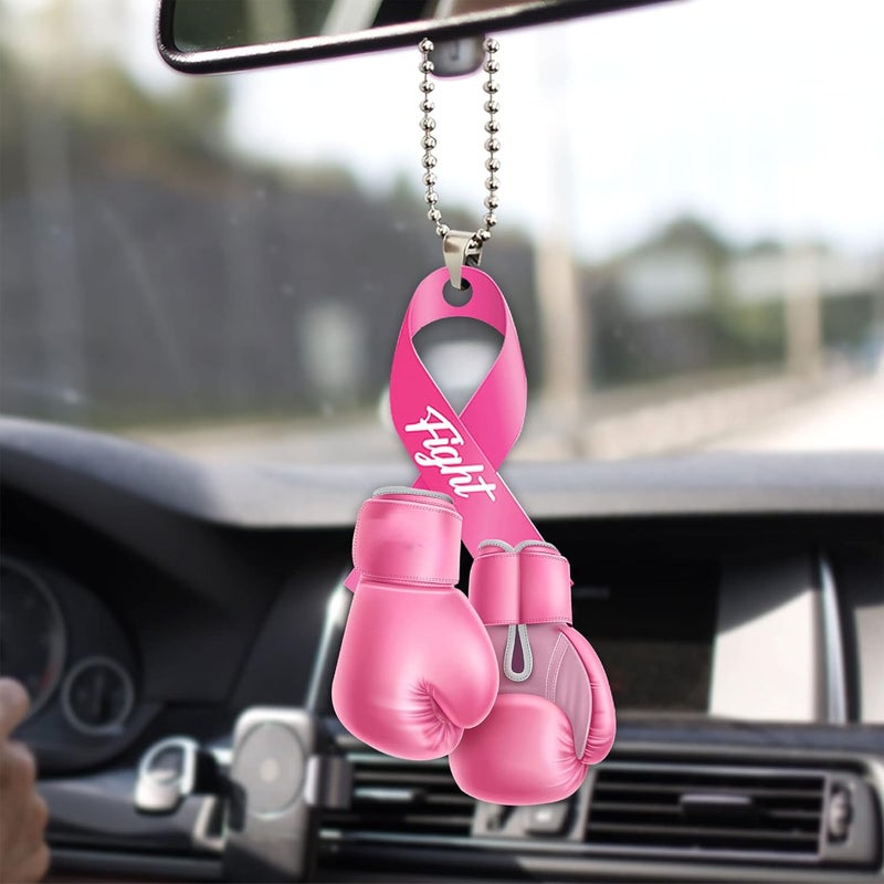 Talataca Pink Fight Ribbon and Boxing Gloves Car Rear View Mirror Charm - Image 1