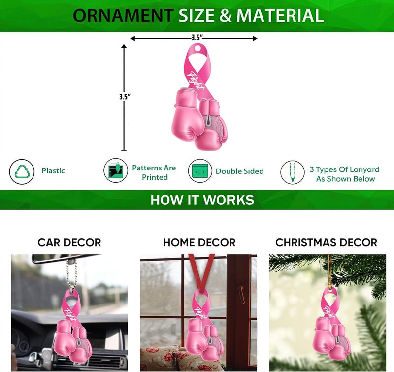 Talataca Pink Fight Ribbon and Boxing Gloves Car Rear View Mirror Charm - Image 2