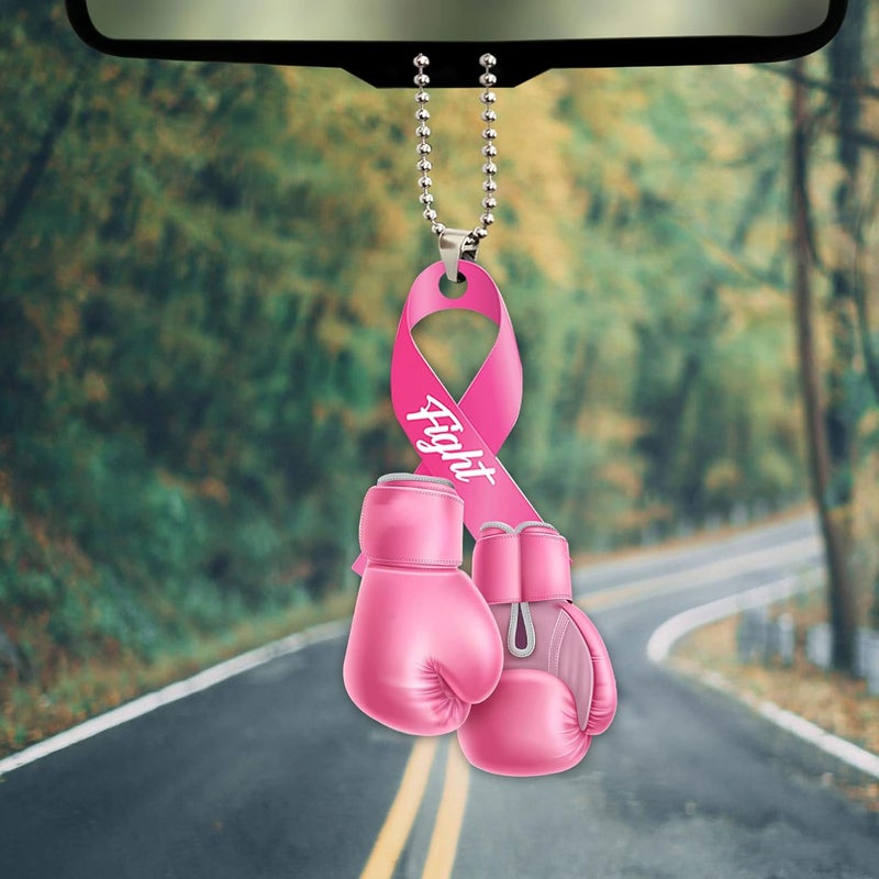 Talataca Pink Fight Ribbon and Boxing Gloves Car Rear View Mirror Charm - Image 3