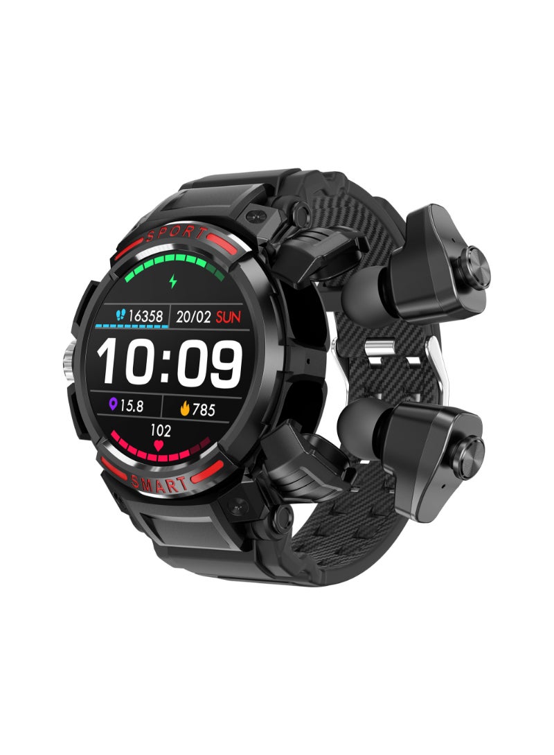 GT 100 Bluetooth Smart Watch With Earbuds 1.43 HD Screen For Men Rugged Bluetooth Call Answer Calls Fitness Tracker Ip67 Waterproof AI Voice Assistant Black - Image 1