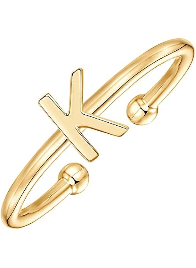 PAVOI 14K Gold Plated Initial Letter Adjustable Ring for Women - Thin Initial Band - Dainty Fashion Jewelry Gifts - Image 1