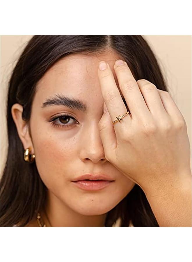 PAVOI 14K Gold Plated Initial Letter Adjustable Ring for Women - Thin Initial Band - Dainty Fashion Jewelry Gifts - Image 3