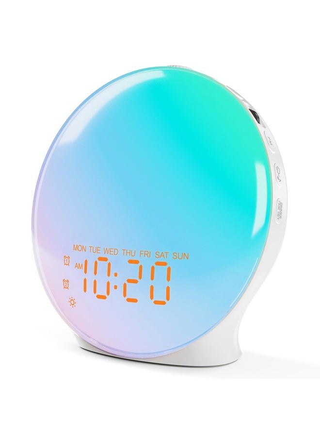 Jall Wake Up Light Sunrise Alarm Clock for Bedroom, 17 Nightlights, Sound Machine with 5W Bluetooth Speaker, 25 Soothing Sounds, SleepTimer, Dual Alarms, FM Radio, Ideal Gift for Baby, Kids, Adults, Senior - Image 1