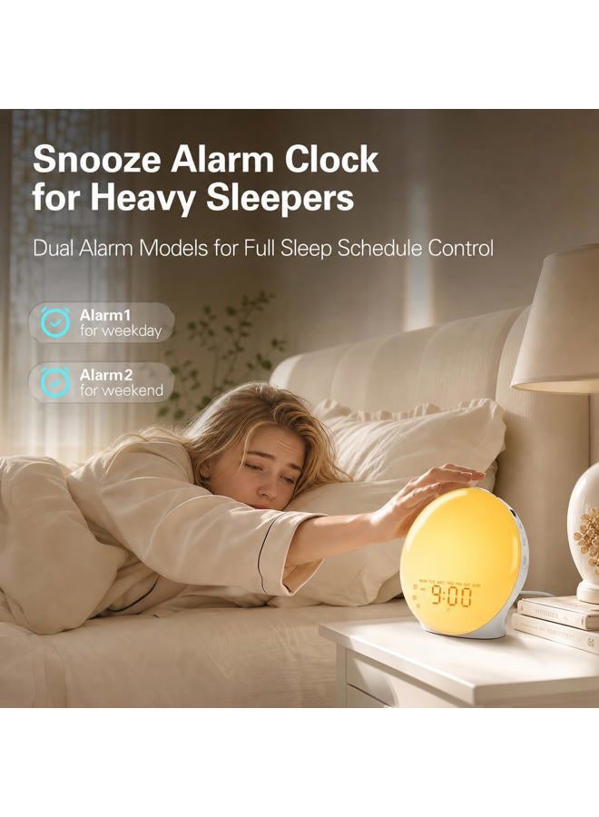 Jall Wake Up Light Sunrise Alarm Clock for Bedroom, 17 Nightlights, Sound Machine with 5W Bluetooth Speaker, 25 Soothing Sounds, SleepTimer, Dual Alarms, FM Radio, Ideal Gift for Baby, Kids, Adults, Senior - Image 3