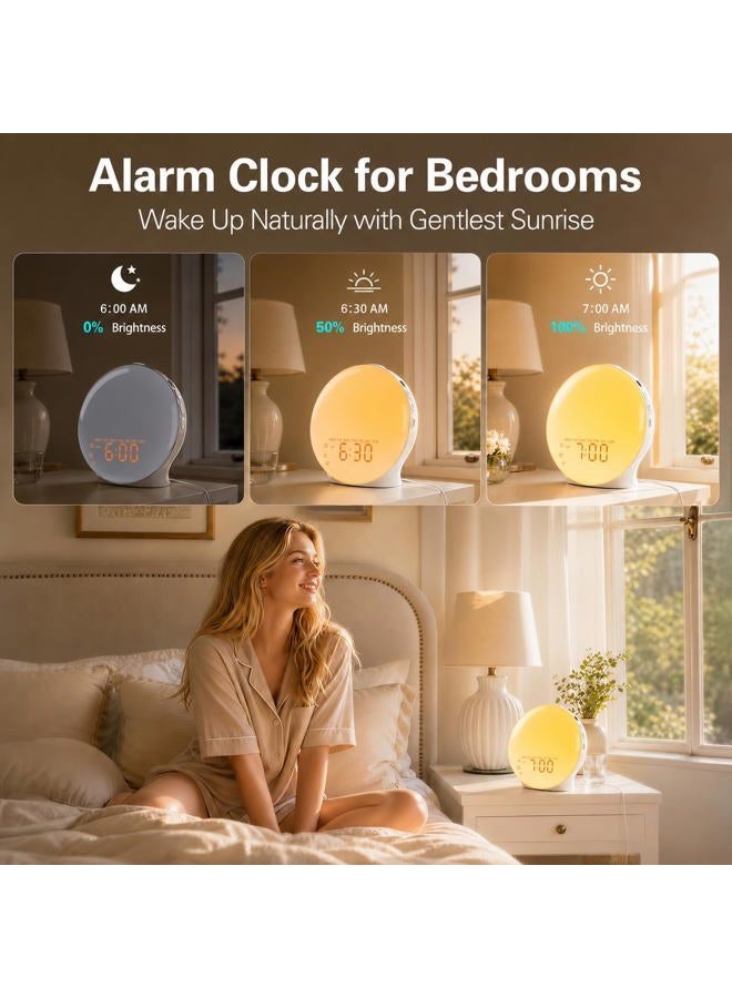 Jall Wake Up Light Sunrise Alarm Clock for Bedroom, 17 Nightlights, Sound Machine with 5W Bluetooth Speaker, 25 Soothing Sounds, SleepTimer, Dual Alarms, FM Radio, Ideal Gift for Baby, Kids, Adults, Senior - Image 2