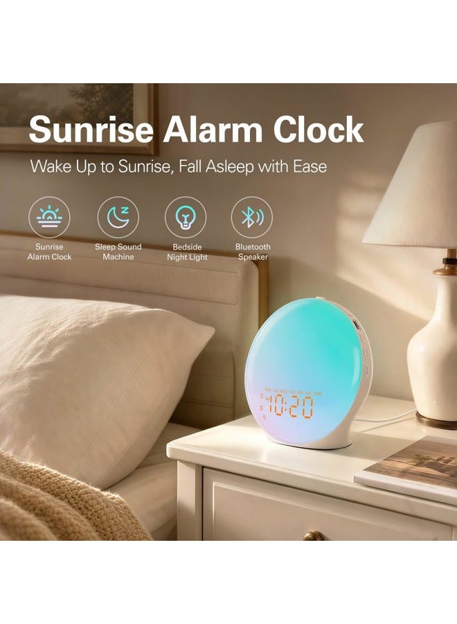 Jall Wake Up Light Sunrise Alarm Clock for Bedroom, 17 Nightlights, Sound Machine with 5W Bluetooth Speaker, 25 Soothing Sounds, SleepTimer, Dual Alarms, FM Radio, Ideal Gift for Baby, Kids, Adults, Senior - Image 4