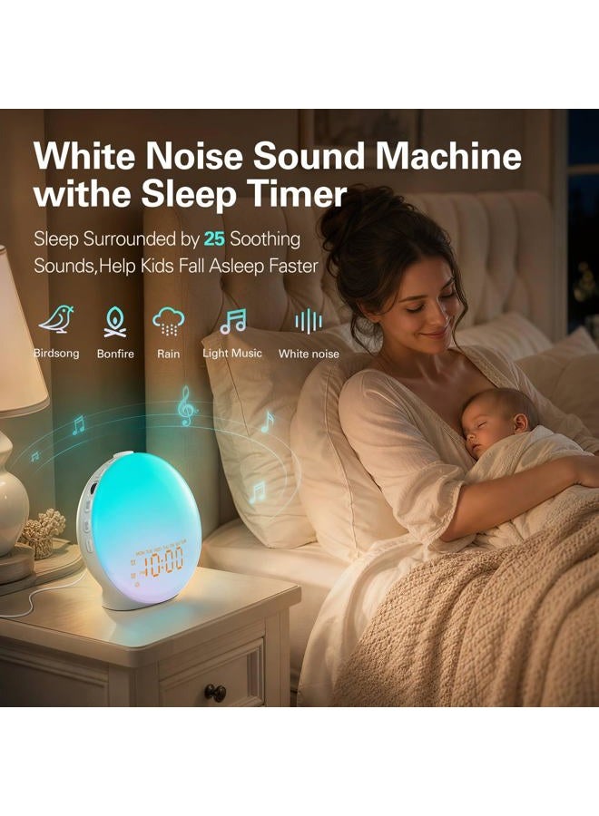 Jall Wake Up Light Sunrise Alarm Clock for Bedroom, 17 Nightlights, Sound Machine with 5W Bluetooth Speaker, 25 Soothing Sounds, SleepTimer, Dual Alarms, FM Radio, Ideal Gift for Baby, Kids, Adults, Senior - Image 5