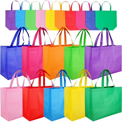 GITMIWS 20 Pack Large Non Woven Tote Bags, 15.7'' x 11.8'' Rainbow Shopping Bags with Handles for Groceries, Reusable Non Woven Grocery Bags for Party Gifts Shopping Stores - Image 1