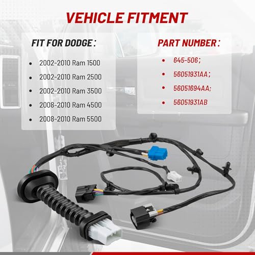 RED WOLF سلك توصيل باب خلفي RED WOLF لسيارة دودج رام 1500/2500/3500 من 2002-2010 موصل سلك توصيل باب خلفي للسائق والراكب استبدال 645-506 6051931AA 56051931AB 56051694AA - Image 3