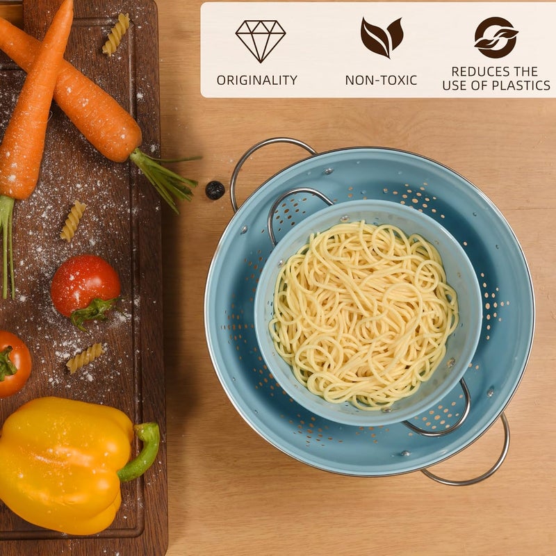 BeFare Metal Colander 2 Pack, Strainer Bowel with Handles 2Qt & 6Qt Powder Coated Solid Ring Base Heavey Duty Kitchen Drainer Basket for Pasta Veggies and Fruits,New Home Apartment Essentials (ArcticBlue) - Image 4