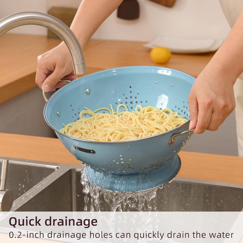 BeFare Metal Colander 2 Pack, Strainer Bowel with Handles 2Qt & 6Qt Powder Coated Solid Ring Base Heavey Duty Kitchen Drainer Basket for Pasta Veggies and Fruits,New Home Apartment Essentials (ArcticBlue) - Image 3