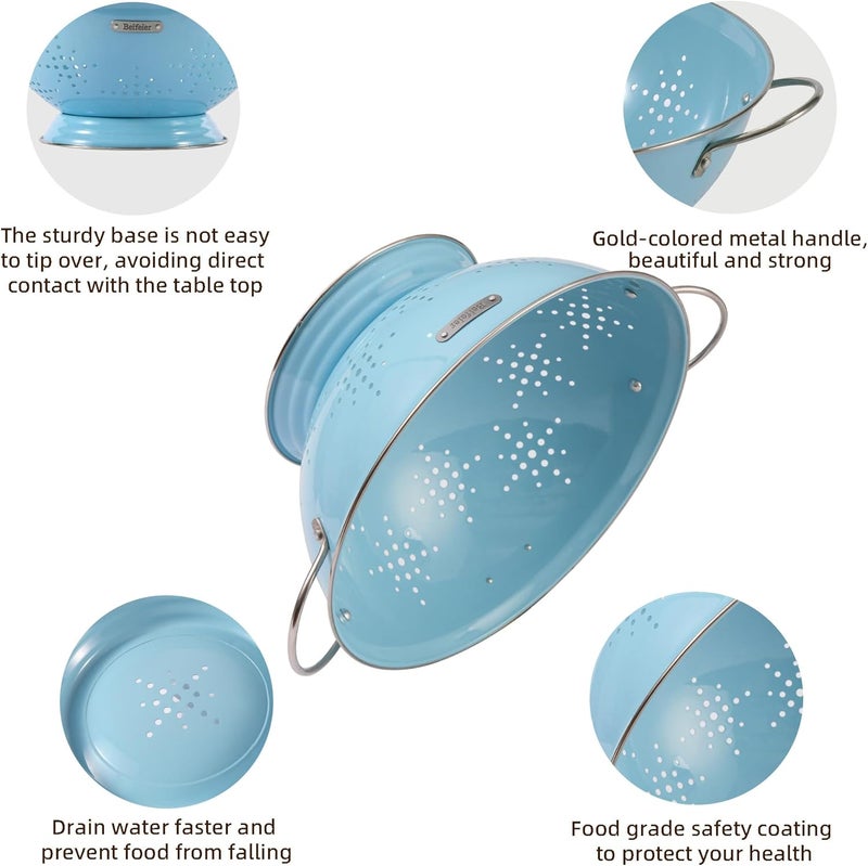 BeFare Metal Colander 2 Pack, Strainer Bowel with Handles 2Qt & 6Qt Powder Coated Solid Ring Base Heavey Duty Kitchen Drainer Basket for Pasta Veggies and Fruits,New Home Apartment Essentials (ArcticBlue) - Image 5