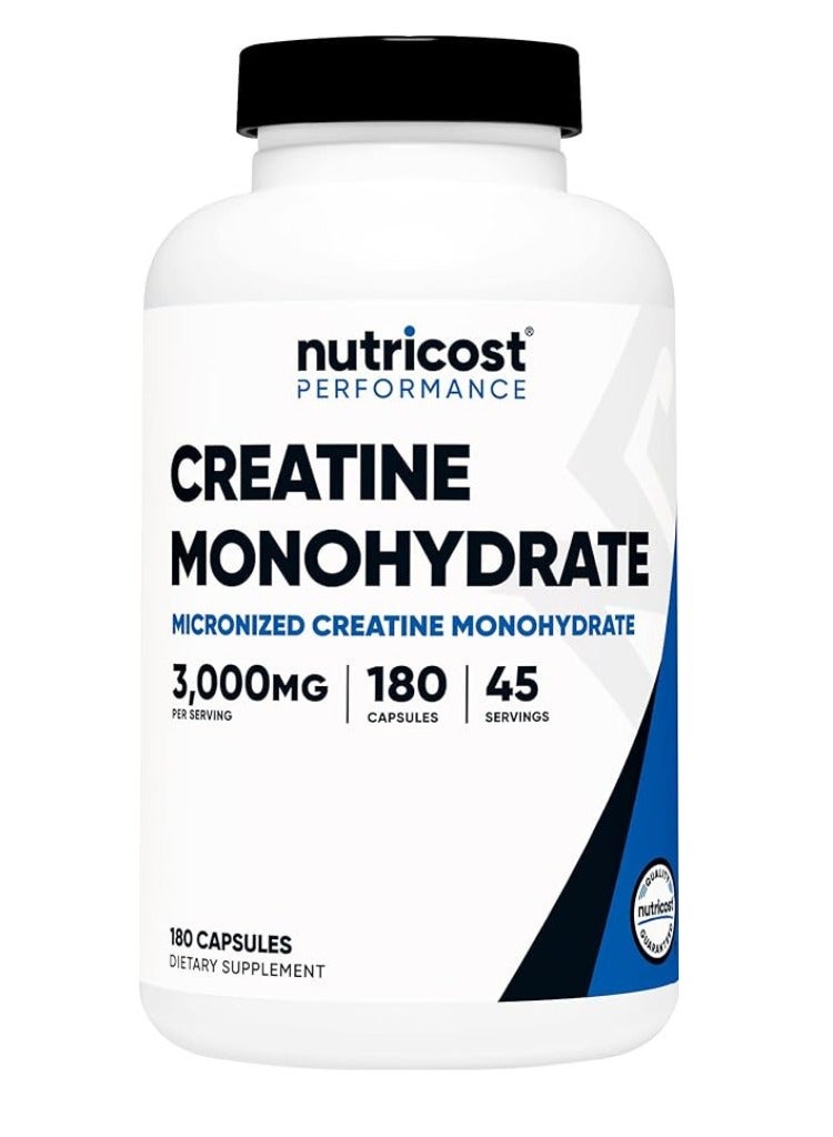 كرياتين مونوهيدرات، 750 ملغ في كبسولة، يعزز القوة والقدرة على التحمل ونمو العضلات، 3000 ملغ، 180 كبسولة - Image 1