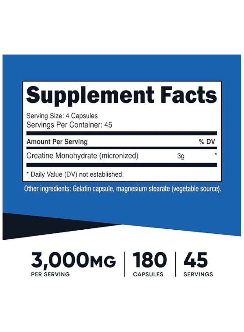 كرياتين مونوهيدرات، 750 ملغ في كبسولة، يعزز القوة والقدرة على التحمل ونمو العضلات، 3000 ملغ، 180 كبسولة - Image 3