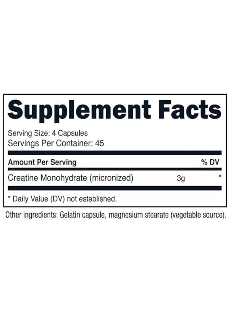 كرياتين مونوهيدرات، 750 ملغ في كبسولة، يعزز القوة والقدرة على التحمل ونمو العضلات، 3000 ملغ، 180 كبسولة - Image 4