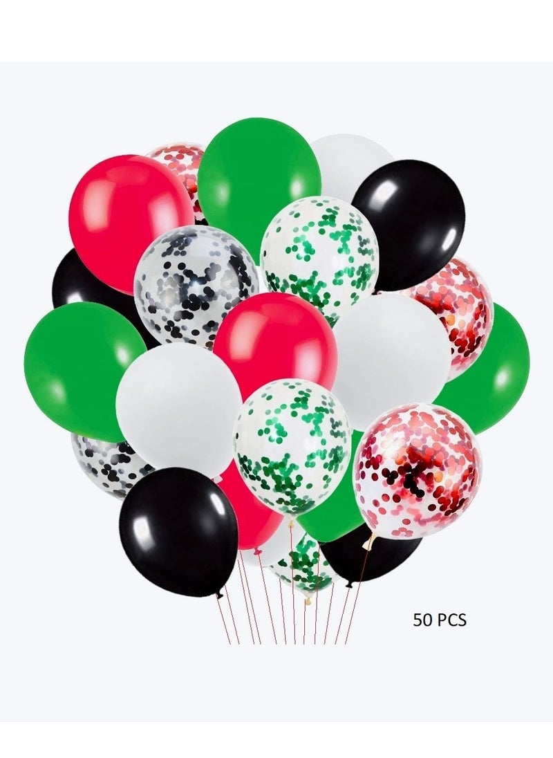 Boxwoods Red Green White Black Color Foil Latex And Confetti Balloons Set With Four Color Backdrop Curtains For UAE National Flag Day Decoration  - Image 3