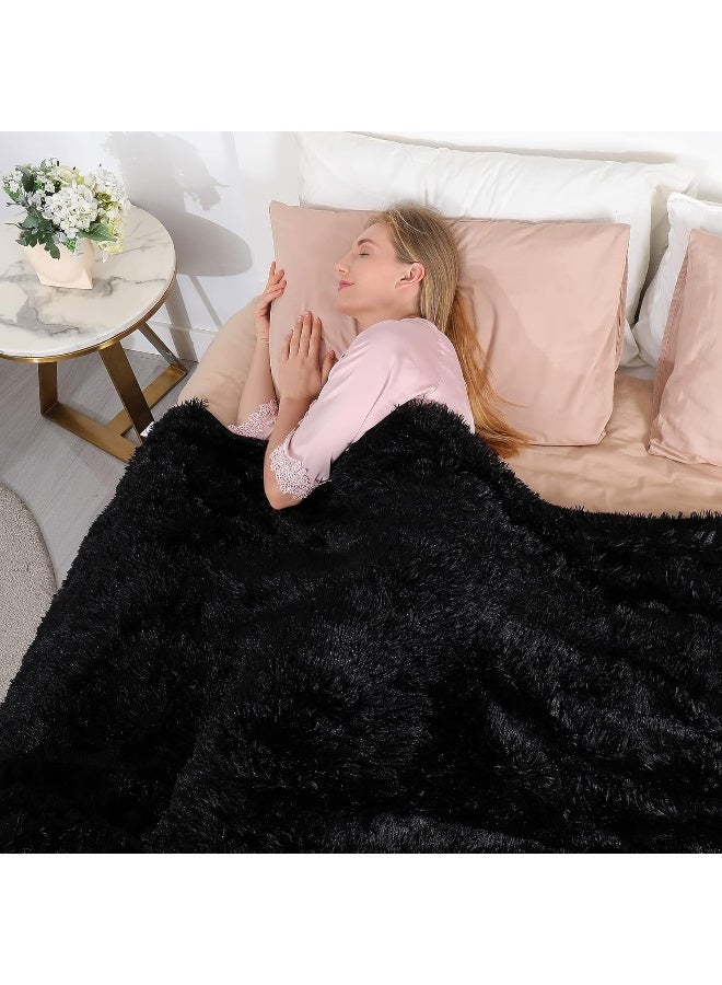 Tuddrom Decorative Extra Soft Faux Fur Throw Blanket 50" x 60",Reversible Fuzzy Long Hair Shaggy Throw Blankets, Fluffy Cozy Plush Fleece Comfy Microfiber Fur Blanket for Couch Sofa Bed, Black - Image 4