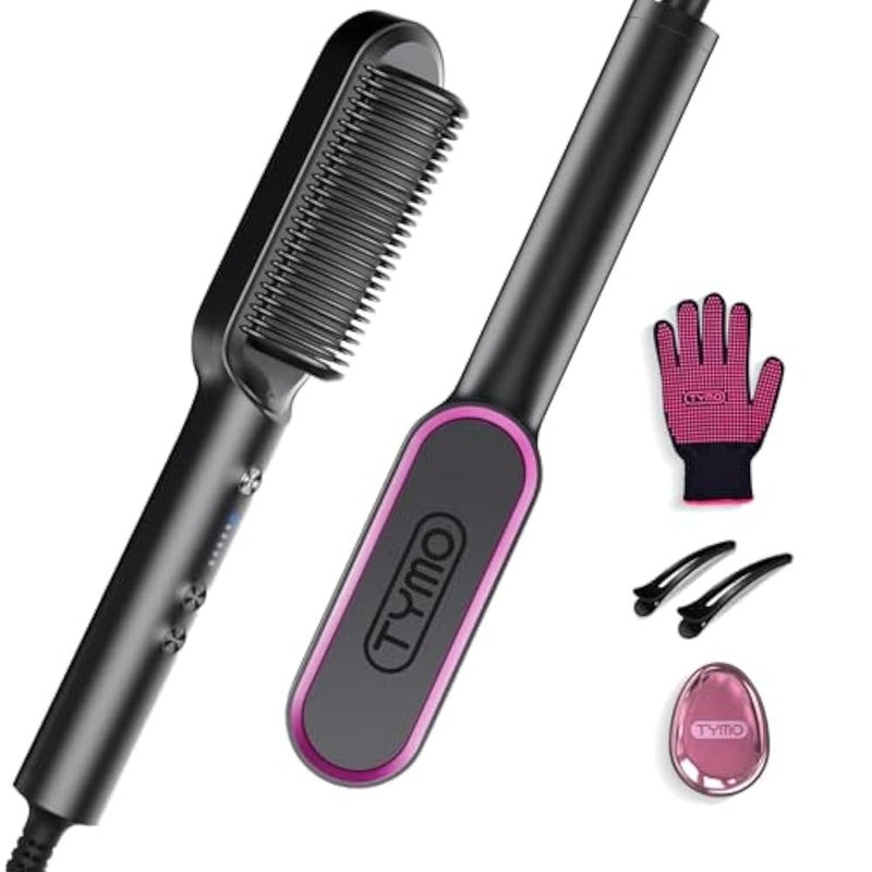 TYMO RING Hair Straightener Brush Hair Straightening Iron with Built-in Comb, 20s Fast Heating & 5 Temp Settings & Anti-Scald, Perfect for Professional Salon at Home - Image 1