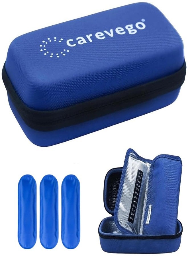 CareVego® Insulin Cooler Travel Case | Portable Insulated Diabetic Medicine Bag with 3 Ice Packs | Durable Hard EVA Cooling Pouch for Insulin Pens, Glucose Meter, Syringes & Medication – Blue - Image 1