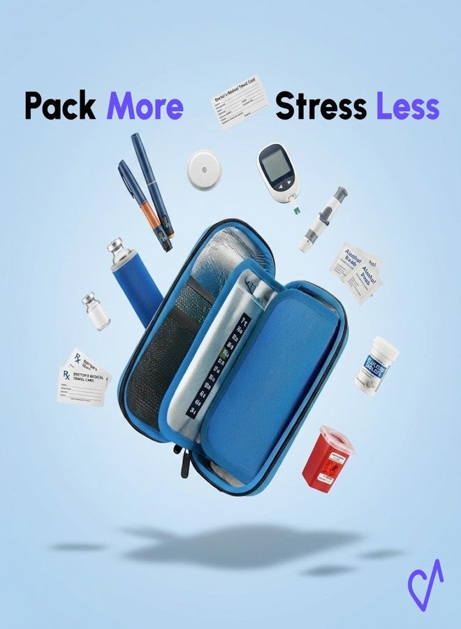 CareVego® Insulin Cooler Travel Case | Portable Insulated Diabetic Medicine Bag with 3 Ice Packs | Durable Hard EVA Cooling Pouch for Insulin Pens, Glucose Meter, Syringes & Medication – Blue - Image 2