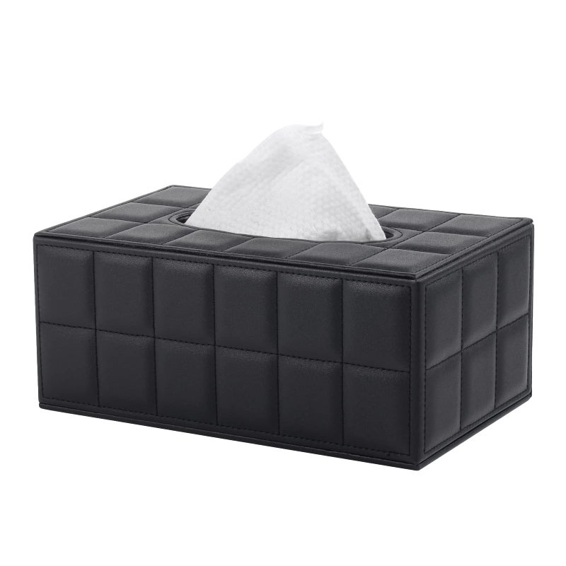 XNONE Tissue Box Cover Rectangle Kleenex Box Holder PU Leather Facial Organizer with Magnetic BottomDecorative Napkin Caddy for Vanity Dresser Night Stand Table Countertop Home Office CarBlack