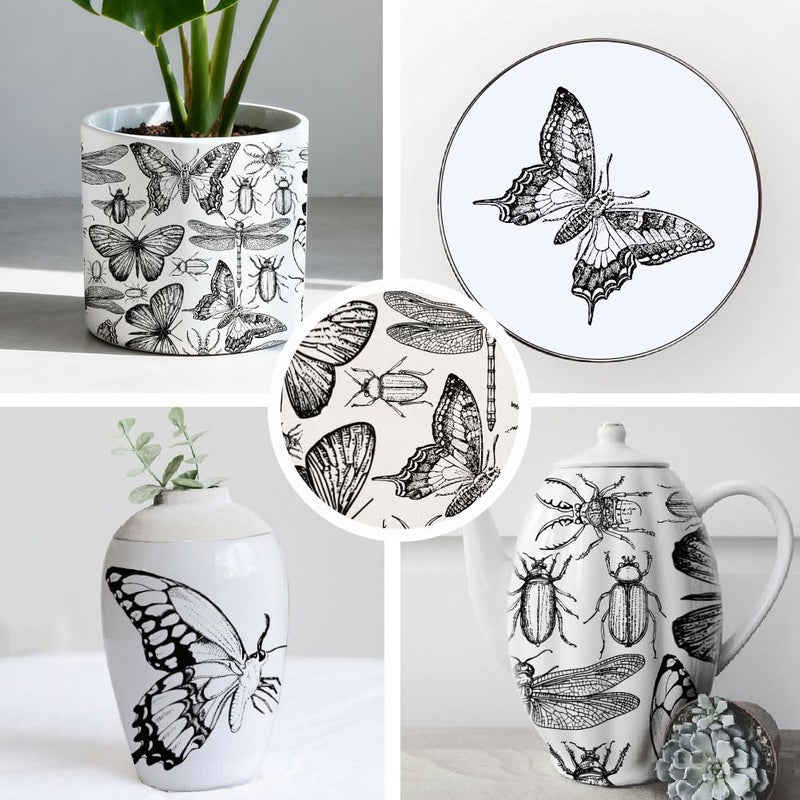 SUPERDANT 4PCS Insect Underglaze Paper Transfer Butterfly Dragonfly Transfer Paper for Clay Ceramic Porcelain Under Glaze Transfers for Pottery Enamel Decals Black Underglaze Decal Papers - Image 5
