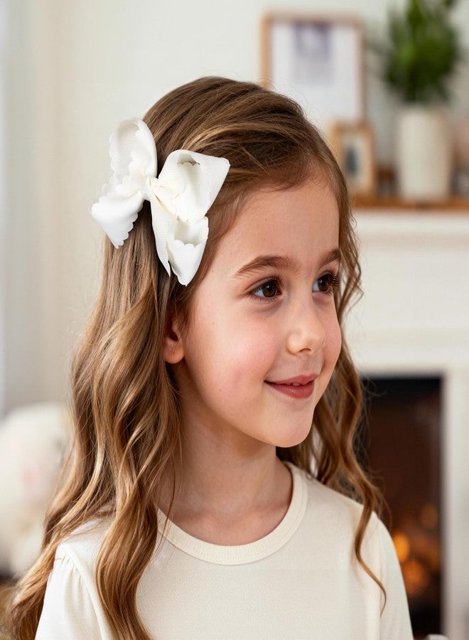 Miroksh Off White Grosgrain Ribbon Hair Bows for Girls, 4" Handmade Scalloped Bow Hair Barrettes for Teen Toddler Women Wedding Back School Birthday Party Dress Accessory Gift of 2 - Image 3