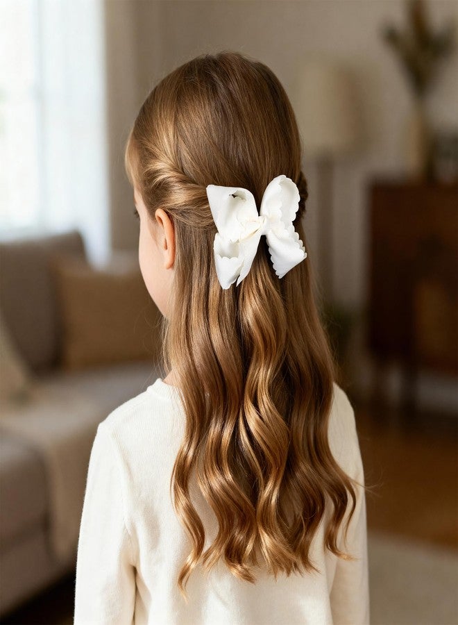 Miroksh Off White Grosgrain Ribbon Hair Bows for Girls, 4" Handmade Scalloped Bow Hair Barrettes for Teen Toddler Women Wedding Back School Birthday Party Dress Accessory Gift of 2 - Image 5