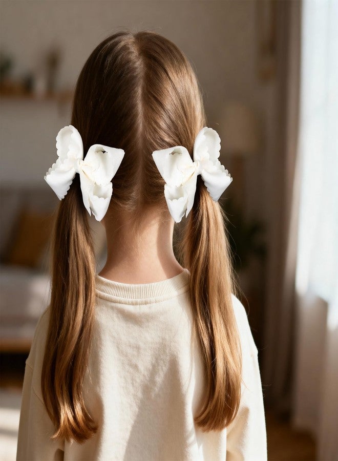 Miroksh Off White Grosgrain Ribbon Hair Bows for Girls, 4" Handmade Scalloped Bow Hair Barrettes for Teen Toddler Women Wedding Back School Birthday Party Dress Accessory Gift of 2 - Image 4