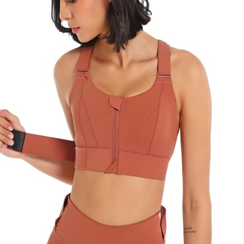 Luella Sports Bra for Women with Front Zip High Impact Longline Criss Cross Back Crop Top | Polyester Spandex Activewear for Gym, Yoga & Workout Red - Image 3