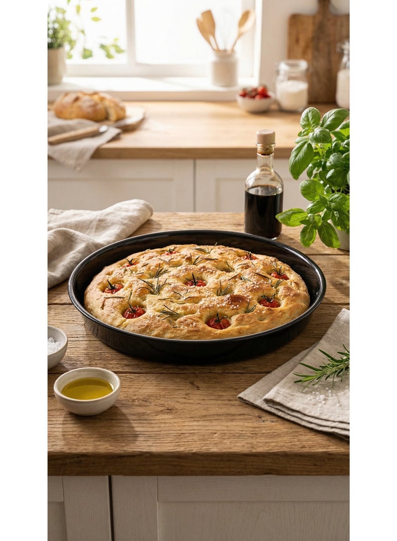 Easy Cooking Aluminium Non-Stock Round Baking Pan Black 30cm - Image 1