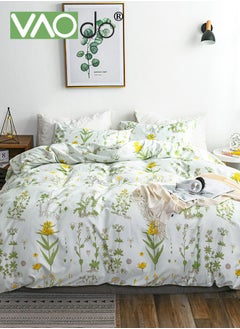 VAOdo 4PCS Bedding Set  King Size Comforter Set  Skin-Friendly Sheet Set  Solid Color  Breathable  Fresh  Pastoral Style Duvet Cover Set  2.0M Bed 220*240CM  - Image 1