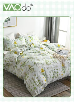 VAOdo 4PCS Bedding Set  King Size Comforter Set  Skin-Friendly Sheet Set  Solid Color  Breathable  Fresh  Pastoral Style Duvet Cover Set  2.0M Bed 220*240CM  - Image 4