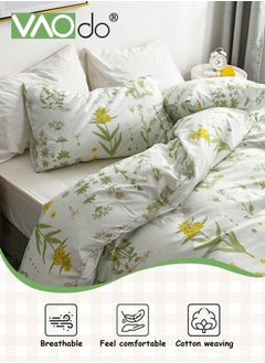 VAOdo 4PCS Bedding Set  King Size Comforter Set  Skin-Friendly Sheet Set  Solid Color  Breathable  Fresh  Pastoral Style Duvet Cover Set  2.0M Bed 220*240CM  - Image 5