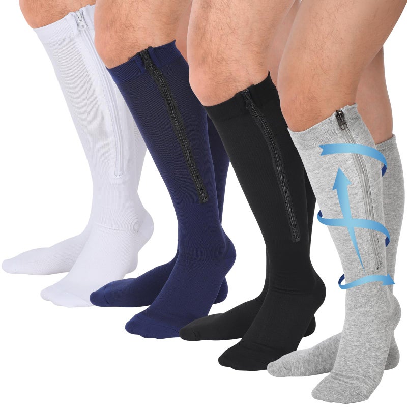 Tarpop 4 Pairs Men Zipper Compression Socks Colorful 20-30mmhg Compression Stockings with Zipper for Men Women Swelling Edema (3xl,Classic Color) - Image 1