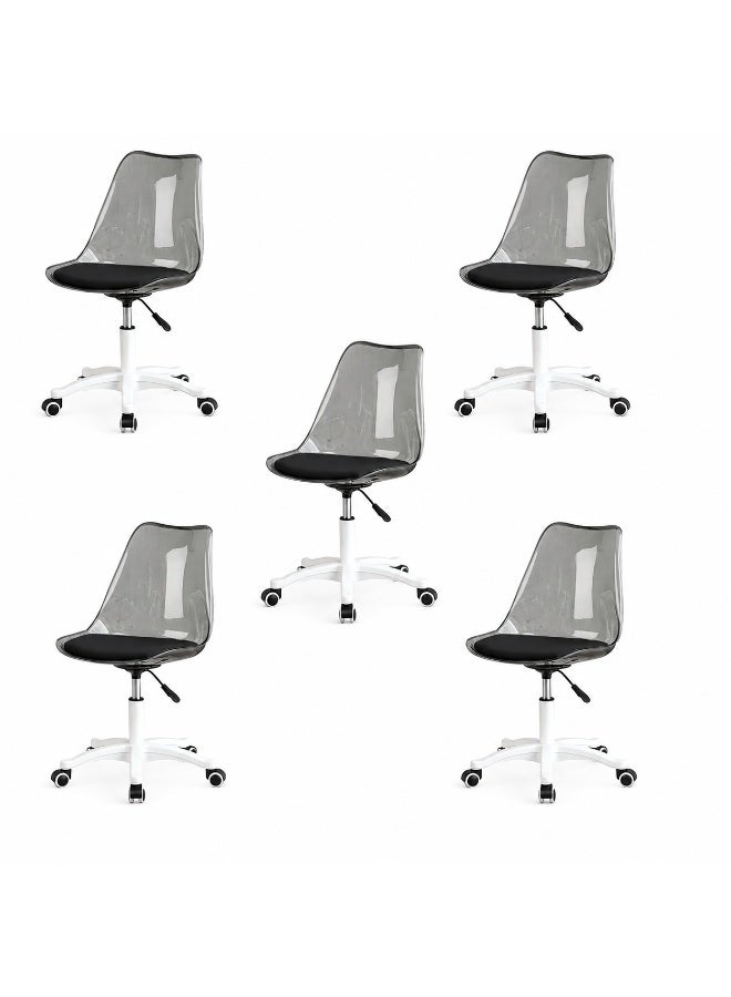 Sinyin Set of 5 Transparent Office Chairs with Soft Cushion Seat, Adjustable Swivel Desk Chair with Wheels, Modern Nordic Computer Chair for Home Office, Bedroom and Vanity Room - Image 1