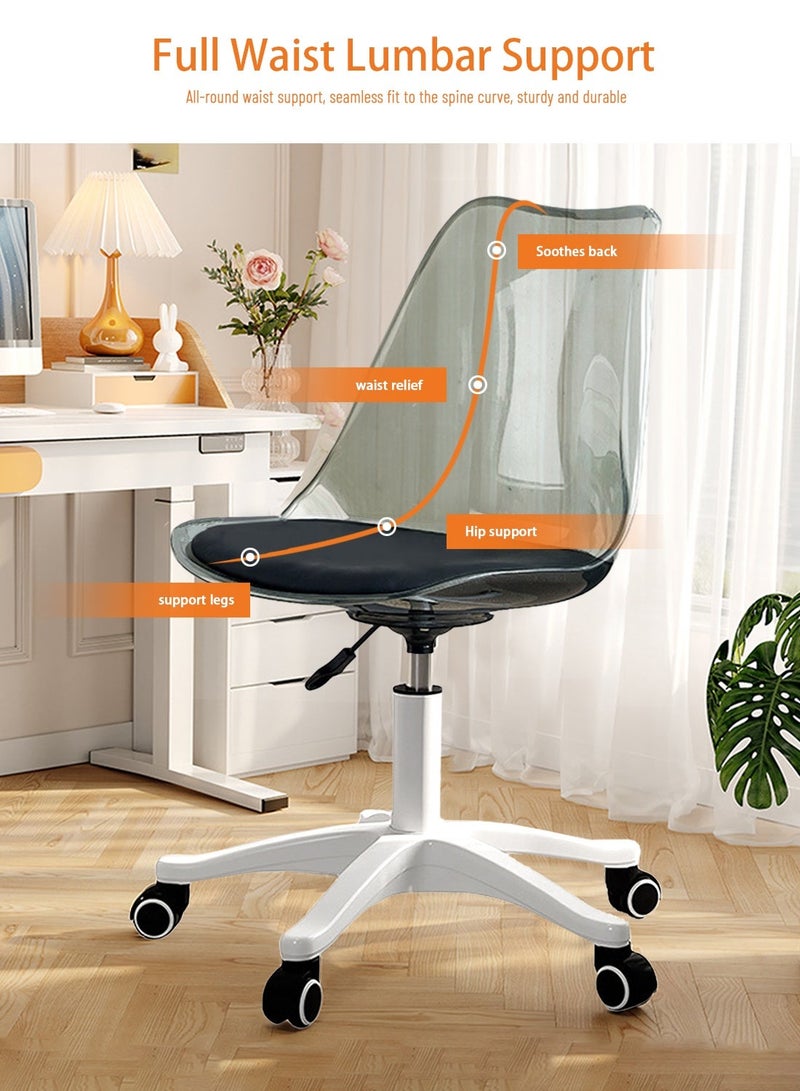 Sinyin Set of 5 Transparent Office Chairs with Soft Cushion Seat, Adjustable Swivel Desk Chair with Wheels, Modern Nordic Computer Chair for Home Office, Bedroom and Vanity Room - Image 2